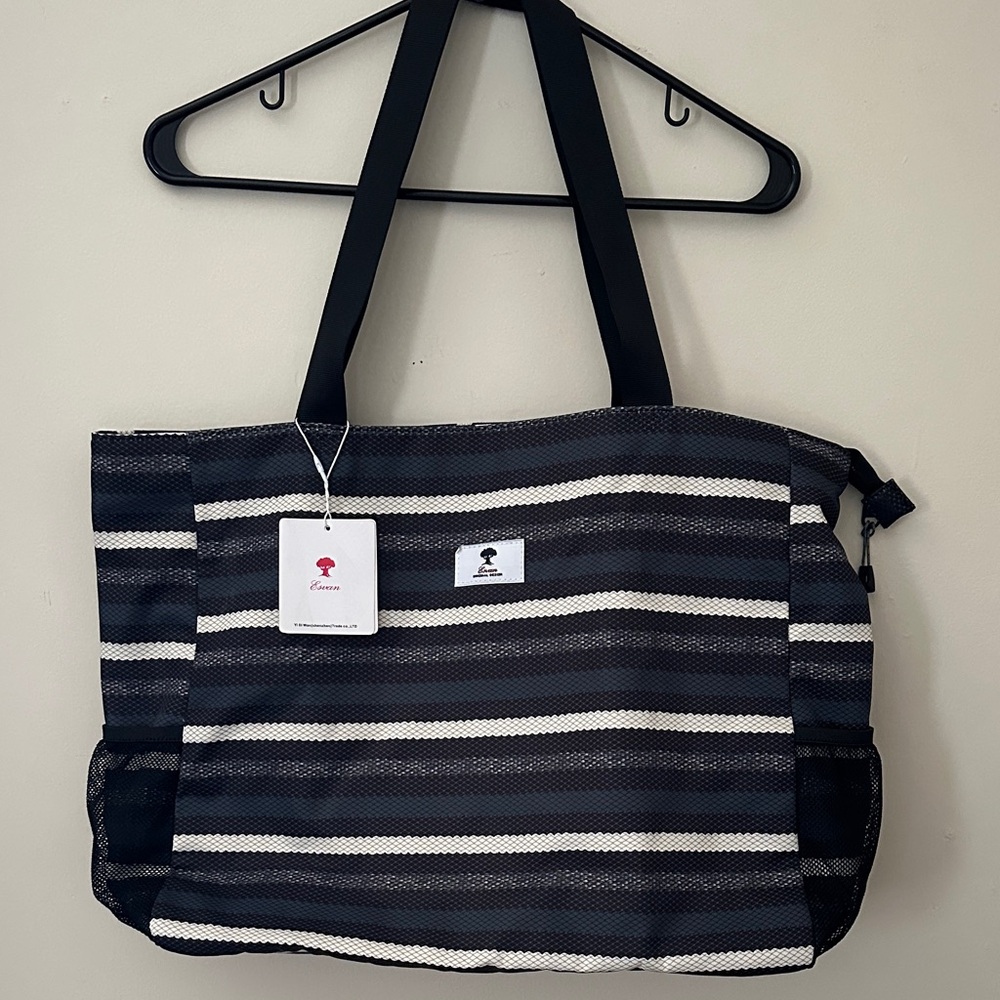 Stylish Black and White Striped Tote Bag